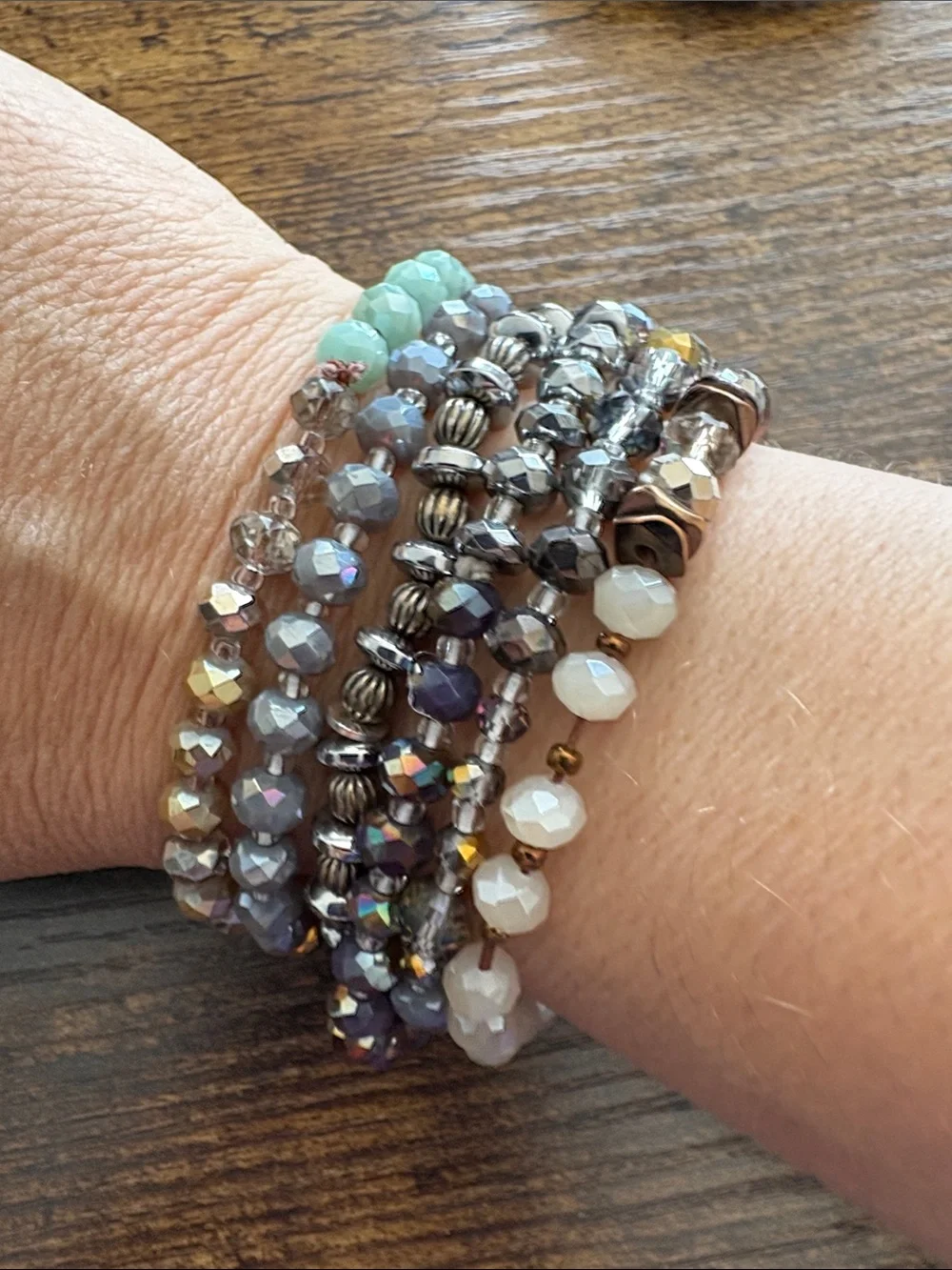 Simply Vera—Mixed Bead Stretch Bracelet Set - Black, Gold, Aqua, Gray
